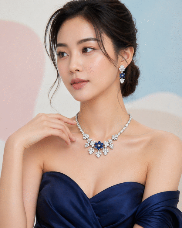 ChatGPT Image Apr 24, 2026 at 01_37_26 PM Sapphire Blossom Royale Imitation Necklace & Earrings Set