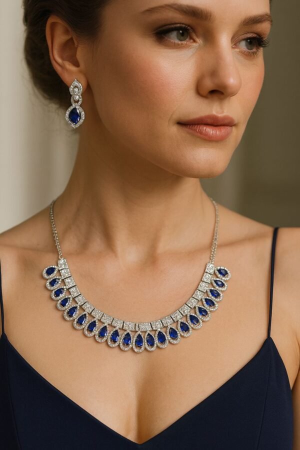 Pearl Divine Azure Elegance Sapphire  Jewellery Set