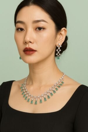 Emerald Aura Imitation Necklace & Earrings Set