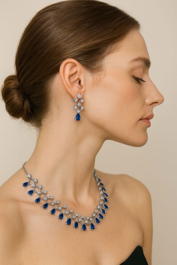 Sapphire Glow Imitation Necklace & Earrings Set