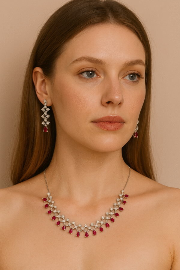 Ruby Blossom Imitation Necklace & Earrings Set