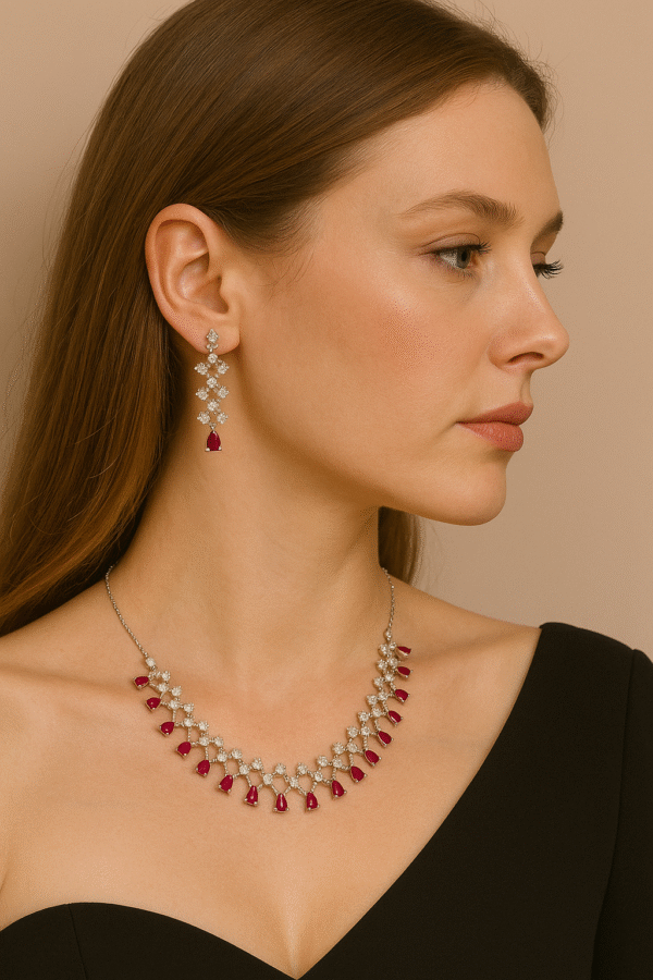 Ruby Blossom Imitation Necklace & Earrings Set