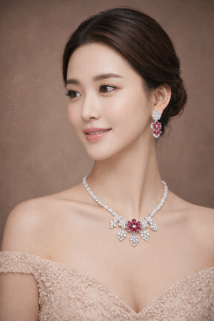 Ruby Bloom Royale Imitation Necklace & Earrings Set