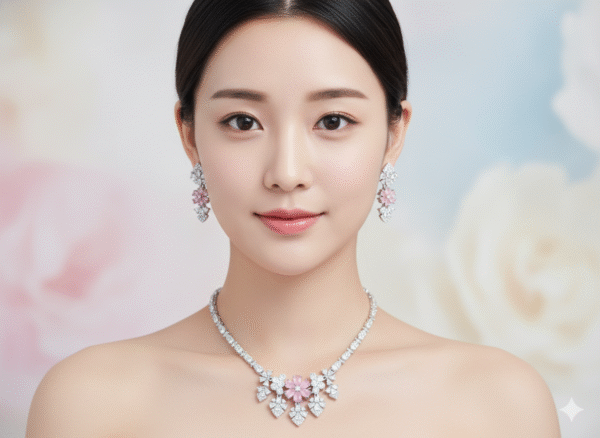 Blush Blossom Elegance Imitation Necklace & Earrings Set