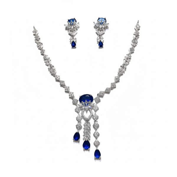 Royal Sapphire Cascade Imitation Necklace & Earrings Set