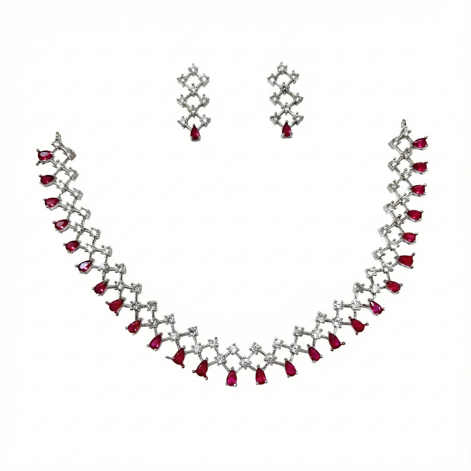 Ruby Blossom Imitation Necklace & Earrings Set
