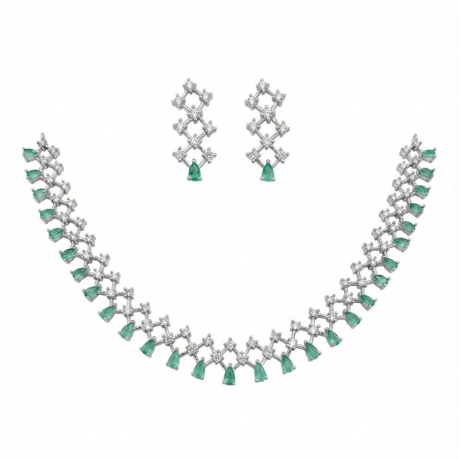 Emerald Aura Imitation Necklace & Earrings Set